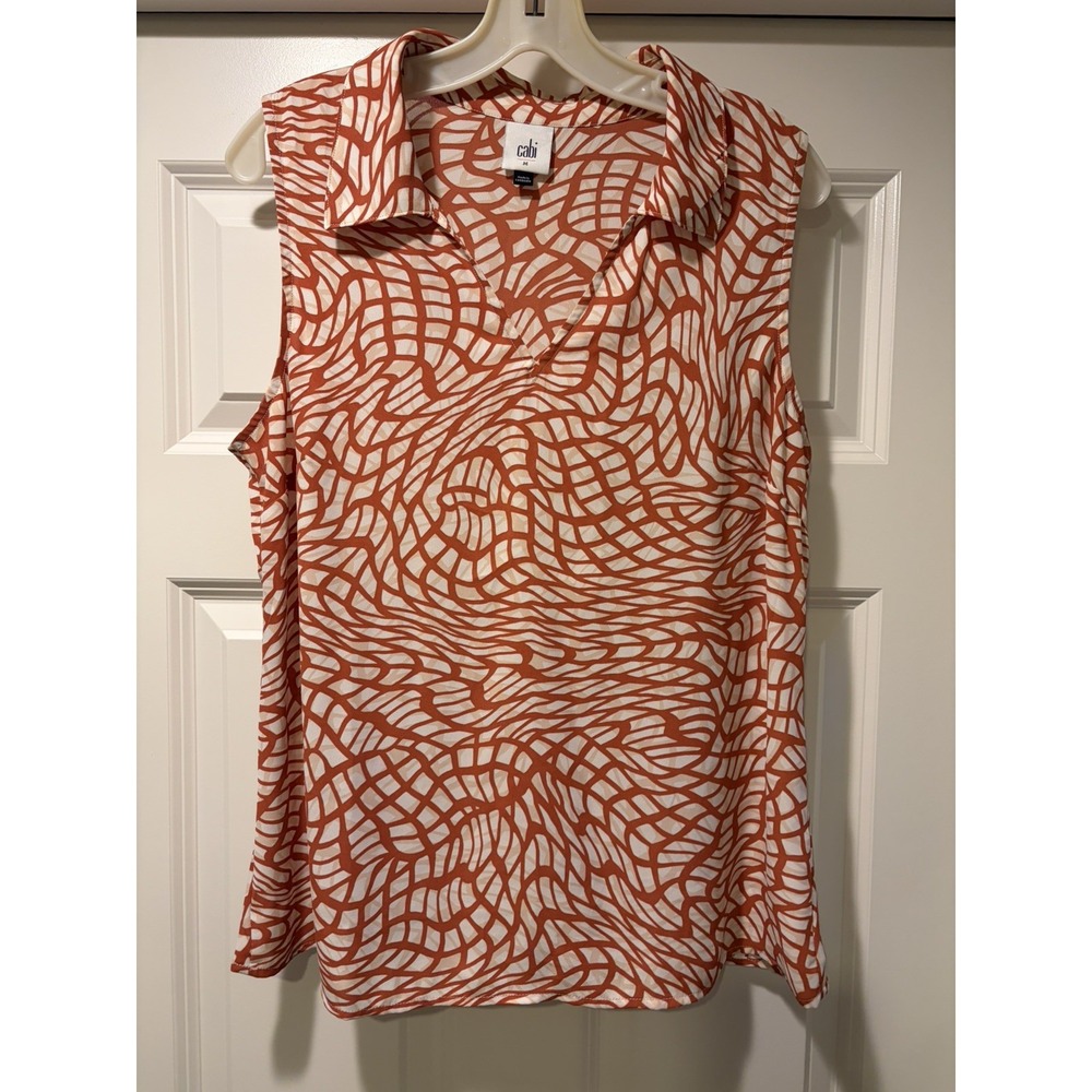 Cabi TWIRL TOP 4183 Size M Red Rust Orange Ivory Sleeveless Shirt